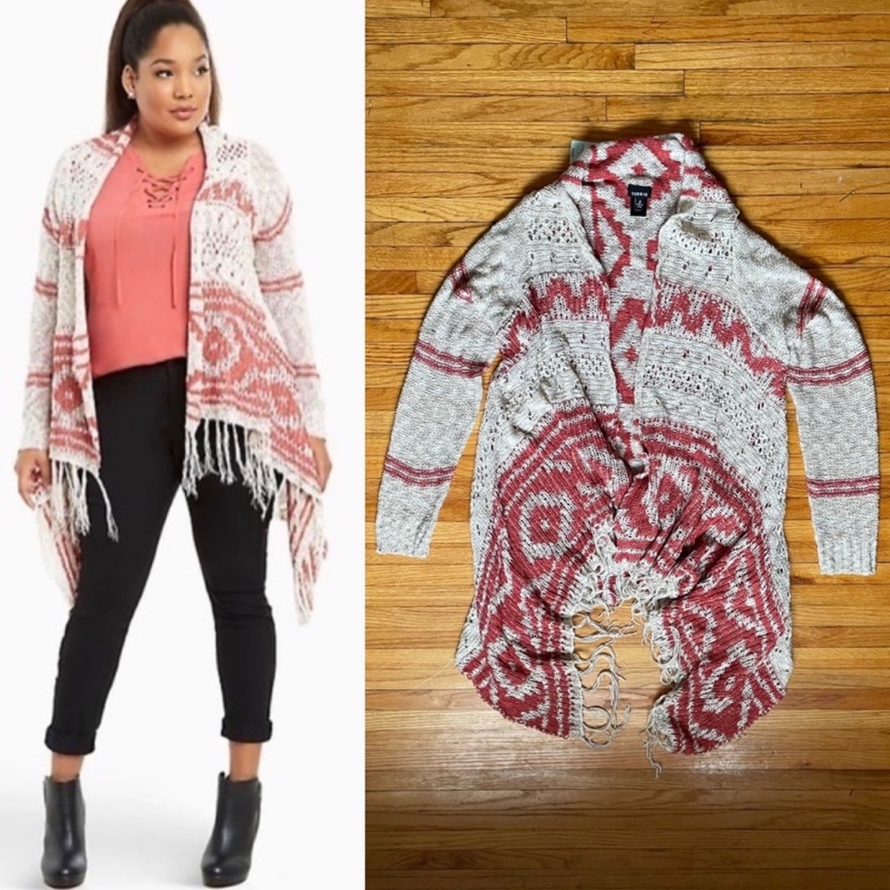 Torrid Knit Drape Front Fringe Cardigan